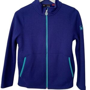 Spyder Girls XL Endure Stryke Jacket – Blue Ribbed Knit Full Zip Fleece